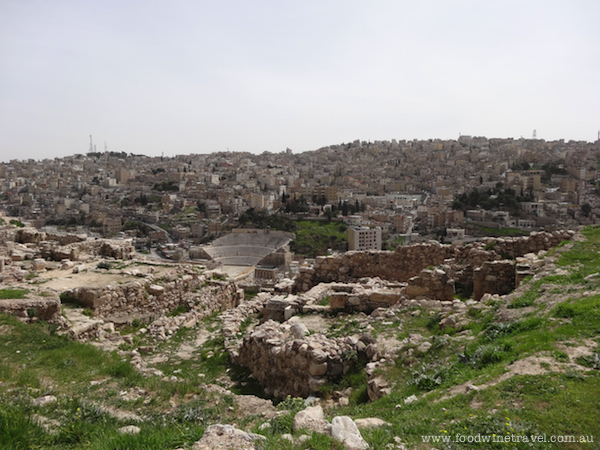 View of the Roman amphitheatre from the Citadel in Amman, Jordan.