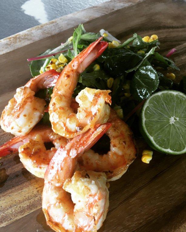 golden-pig-grilled-prawns-with-miso-butter-and-charred-corn-salad