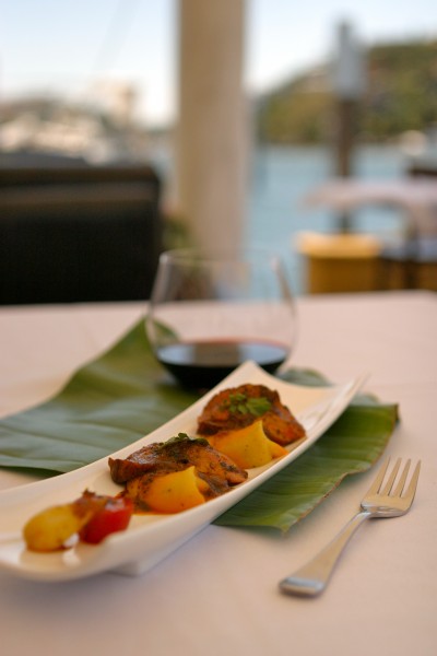 Lima Bean Causa topped with smoked duck