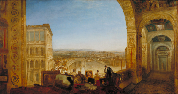 J.M.W. Turner, Rome, from the Vatican. Raffaelle, Accompanied by La Fornarina, Preparing his Pictures for the Decoration of the Loggia, exhibited 1820. Photo: © Tate, 2013