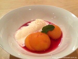 Poached Peaches with Cherry Syrup