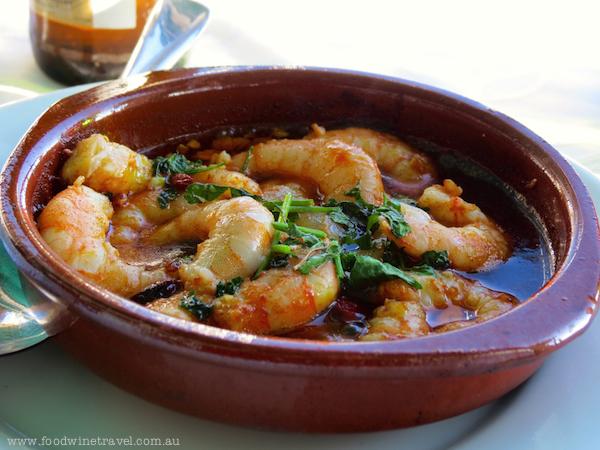 Gambas Pil Pil, El Cabra restaurant, Pedregalejo fishing village, near Malaga, Spain. www.foodwinetravel.com.au