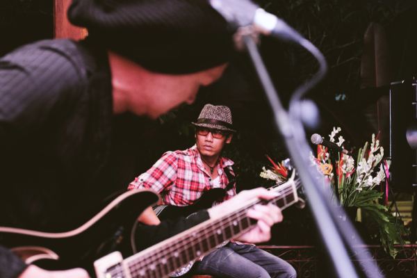 Ito Kurdhi (on bass), one of the musicians performing at the inaugural Ubud Village Jazz Festival.