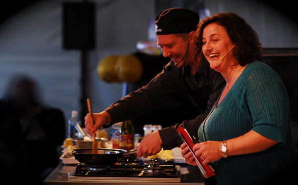 Julie Goodwin compering the 2012 Narooma Oyster Festival. Photo by Tim Burke of Twist Photography.