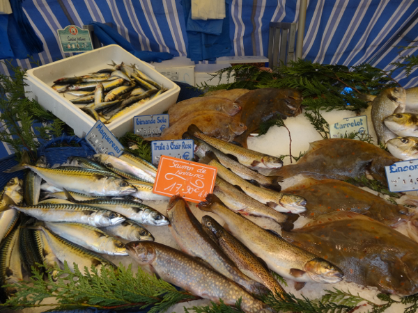 Fresh food market at Conflans Ste Honorine on the River Seine