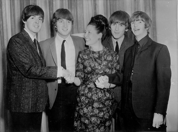 Australian broadcaster Binny Lum with The Beatles at the Southern Cross Hotel, Melbourne, June 14 1964. 