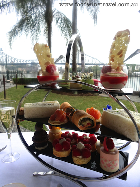 www.foodwinetravel.com.au, Champagne High Tea, Customs House Brisbane,  Good Food Month, afternoon tea, afternoon tea places in Brisbane, Story Bridge, high tea places in Brisbane, Perrier-Jouët Champagne, La Maison du Thé, smoked salmon on blinis, salmon pearls, chicken and dill ribbon sandwiches, vegetarian roulade, scones, petit fours, macarons.