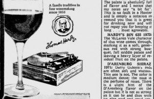 Tasting old wines, 1973 Hardy’s Private Bin Claret Bin No 635, what should old wines taste like, Mountain Creek Farm, Slow Food, Michael Croft, Food Wine Travel, Christine Salins, Hardy’s wines, old Hardy’s wines, Wiltshire mutton.