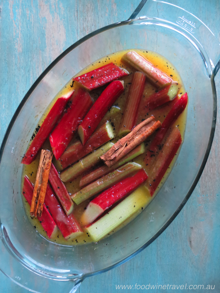 Poached rhubarb recipe, recipes for rhubarb, www.foodwinetravel.com.au.