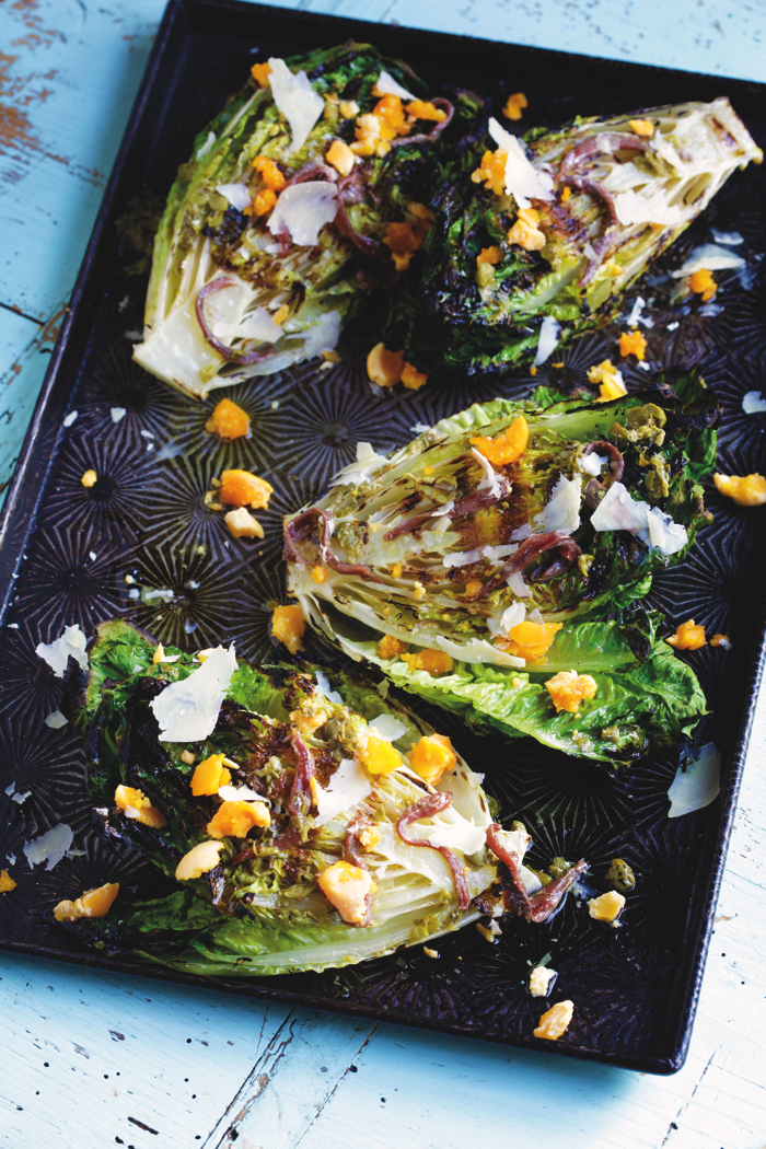 Grilled Baby Cos with Anchovies and Lemon, from Outback Pantry: Food And Stories From Outback Australia, by Lynton Tapp.