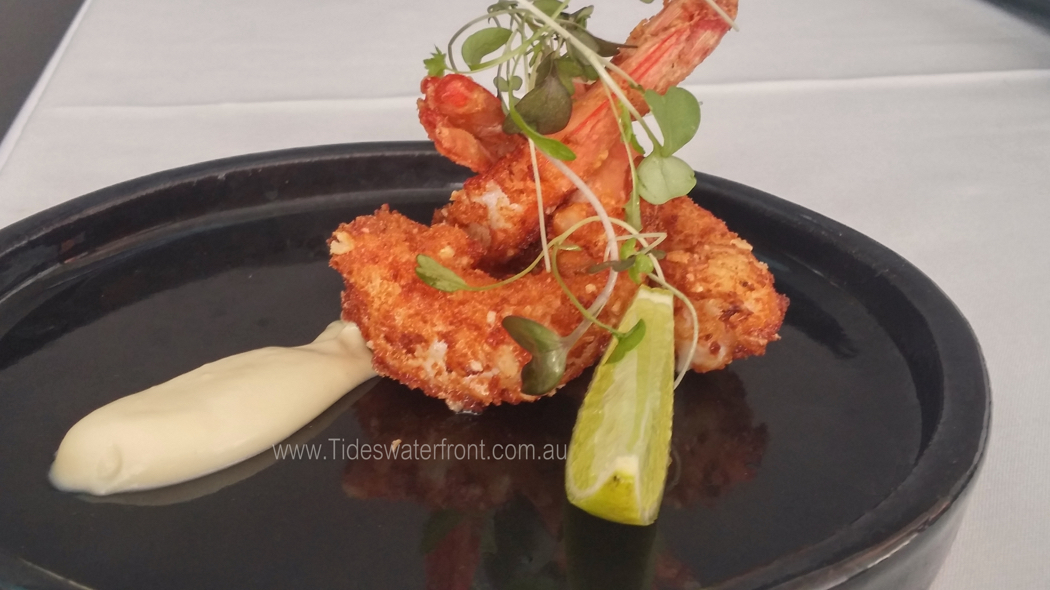 Nut Crumbed Prawns, Tides Restaurant, Caloundra.