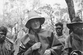 Red Professor pic p 7A - Fred Rose, stranded without radio contact at Umbakumba during a period of torrential rain