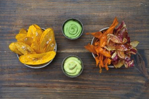 plantains chips avocado quezo fresco with herbs