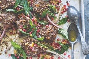 Dukkah lamb cutlets with mint & pomegranate salad, recipe from Falafel for Breakfast