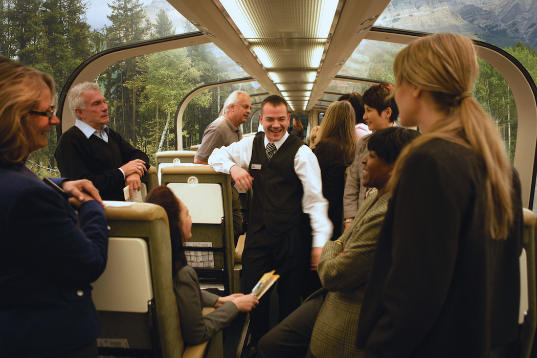 On board the Rocky Mountaineer Train, Alberta, Canada