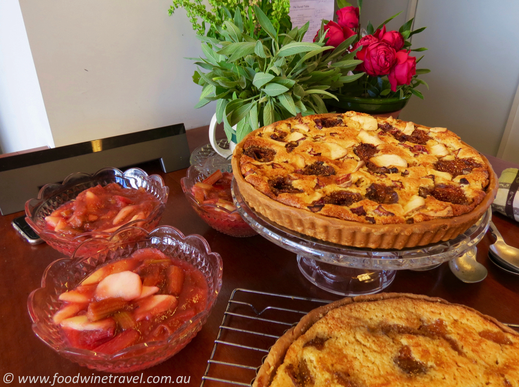 Fig tart and rhubarb compote, Aga oven, Autumn shared table lunch hosted by Southern Queensland Country, promoting autumn getaways in south east Queensland.