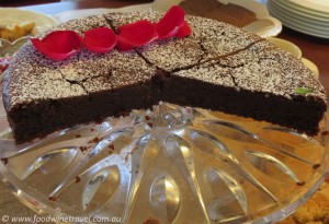 Elizabeth David's chocolate cake, Autumn shared table lunch hosted by Southern Queensland Country, promoting autumn getaways in south east Queensland.