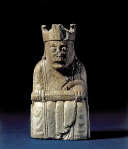 Lewis Chess King, walrus ivory, c.1150–1200, found in Scotland. British Museum curated Medieval Power exhibition at the Queensland Museum.