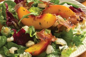 Recipe for Peach, Feta & Proscuitto Salad, Lime & Lychee Dressing, from The Best of Peter Howard