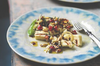 Grilled Haloumi with Pomegranate and Sumac Dressing Shane Delia Spice Journey Grilled Haloumi with Pomegranate and Sumac Dressing from Spice Journey Cookbook by Shane Delia