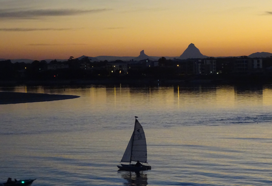 View of the Glasshouse Mountains from Rumba Beach Resort Caloundra