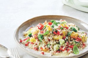 Quinoa Flakes, Flour and Seeds Rena Patten recipe for Mango and Pomegranate Salad