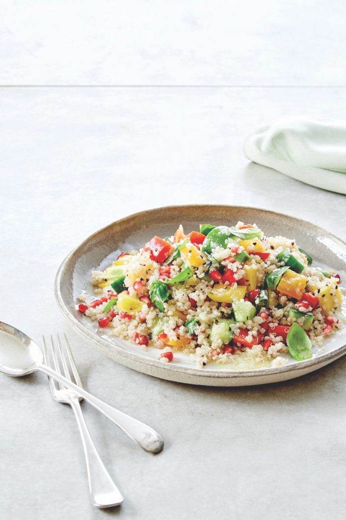 Quinoa Flakes, Flour & Seeds Mango and Pomegranate Salad Food Wine