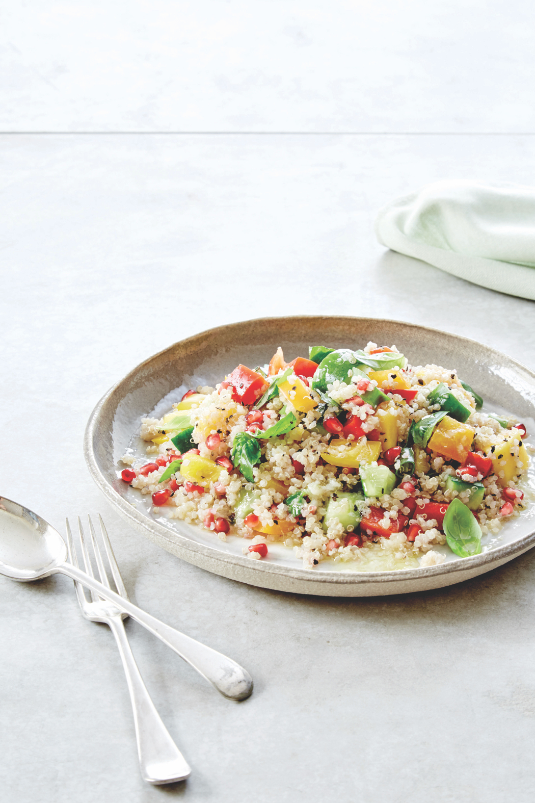 Quinoa Flakes, Flour and Seeds Rena Patten recipe for Mango and Pomegranate Salad