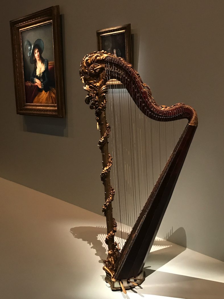 Marie-Antoinette’s harp 1775 gilded and painted wood, metal, bronze, pearl and glass beads