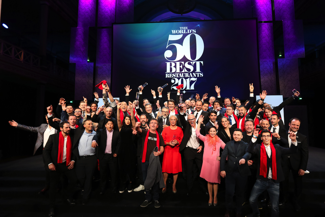The winning chefs and restaurateurs celebrate at The World’s 50 Best Restaurants awards ceremony at the Royal Exhibition Building, Melbourne