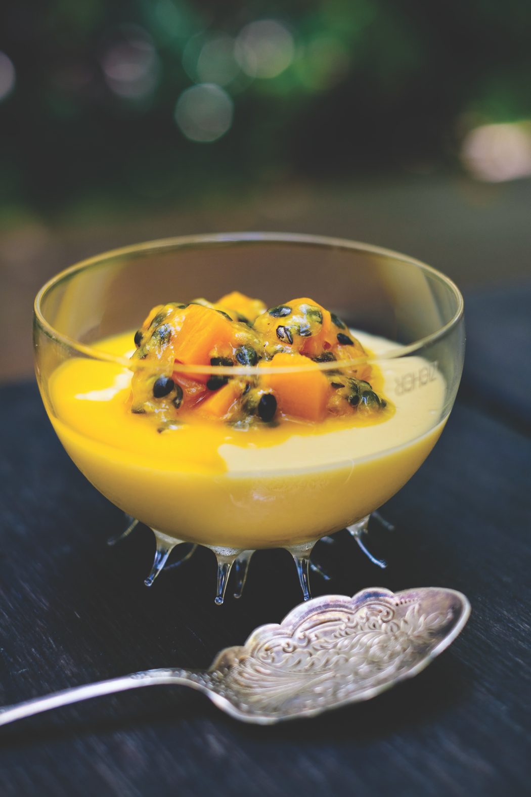 Coconut and Mango Panna Cotta with Mango and Passionfruit Salad, from Spirit House The Cookbook