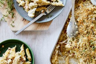 Penne Rigate with Bacon Cauliflower & Gorgonzola, from Tuck In, by Ross Dobson.