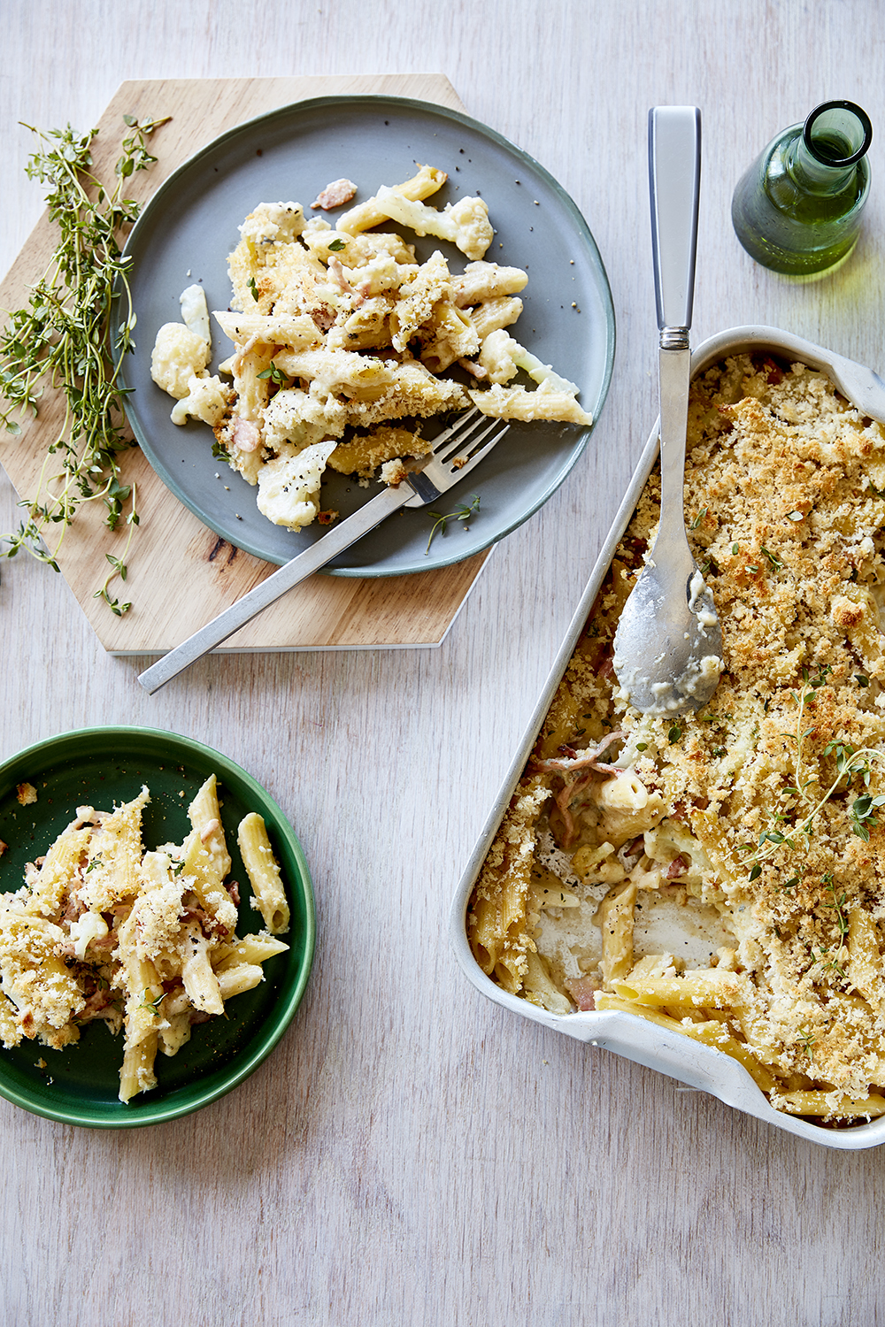 Penne Rigate with Bacon Cauliflower & Gorgonzola, from Tuck In, by Ross Dobson.