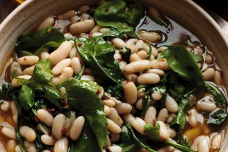 White beans with fennel seeds, chilli and rocket, from OnThe Side cookbook by Ed Smith