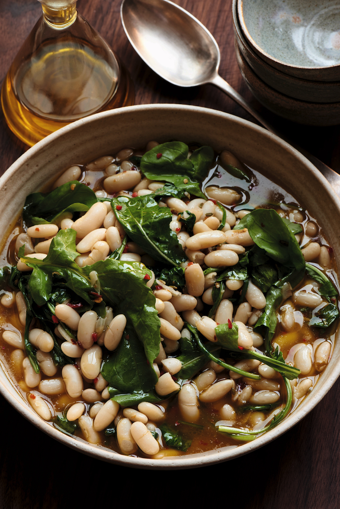 White beans with fennel seeds, chilli and rocket, from OnThe Side cookbook by Ed Smith