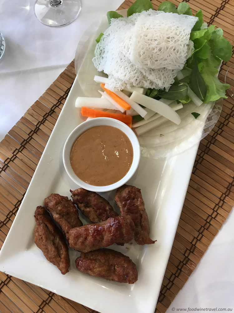 Nem Nurong: BBQ pork mince rolls with vermicelli, pickled carrot and daikon.