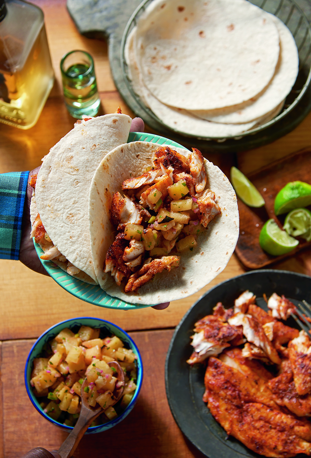 Weber’s American Barbecue Blackened Barramundi Tacos with Barbecued Pineapple Salsa