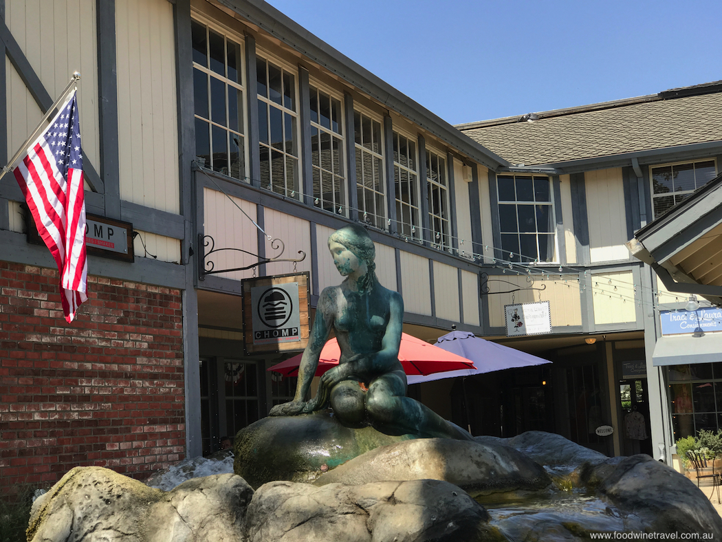 Solvang Chomp and Little Mermaid fountain 