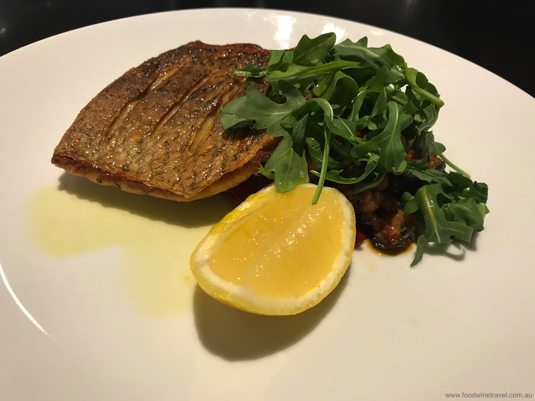 Pan-seared snapper with Sicilian caponata, Brisbane Hilton Vintaged Bar and Grill, best value lunch in Brisbane.