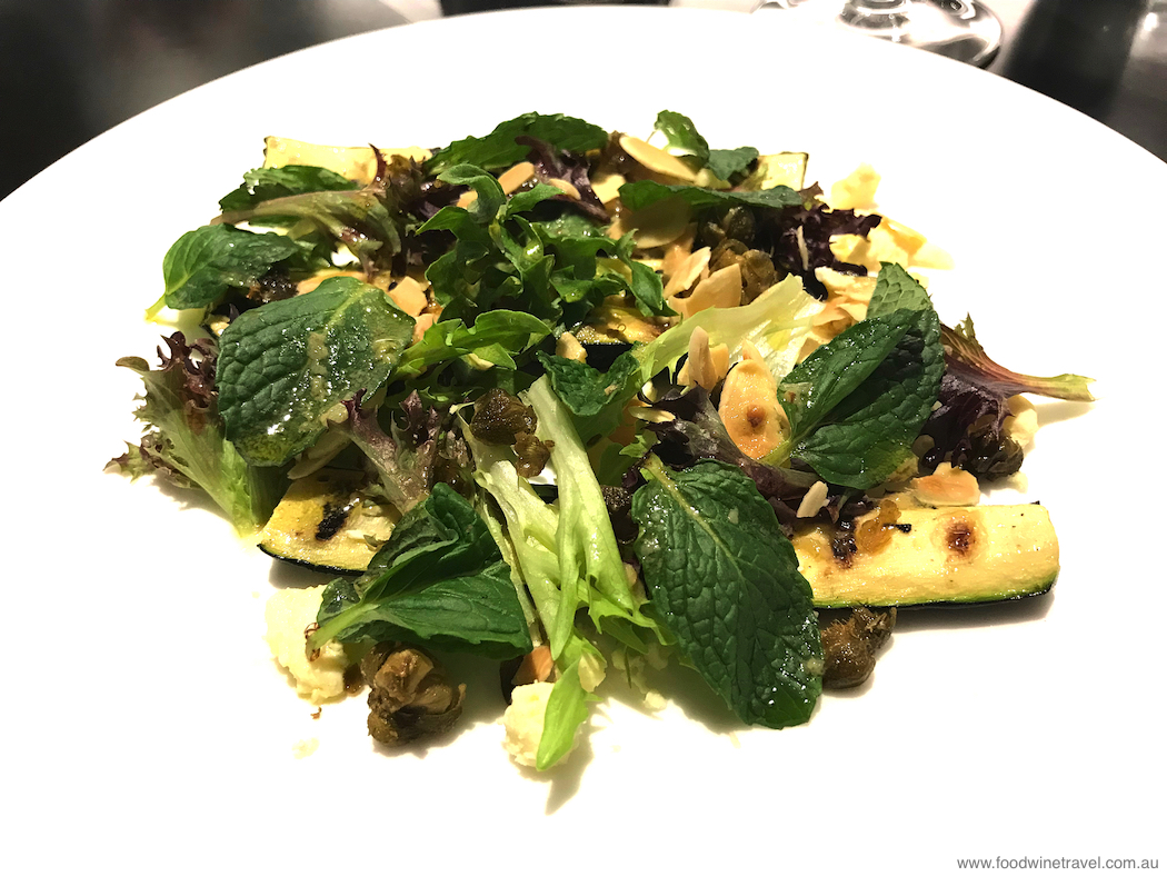 Chargrilled zucchini with toasted almonds, mint, and crispy capers.