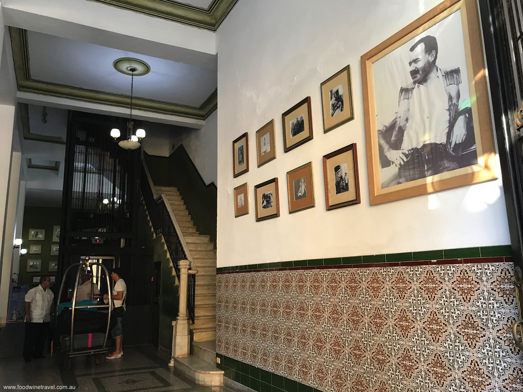 Ernest Hemingway pictures on wall of Hotel Ambos Mundos