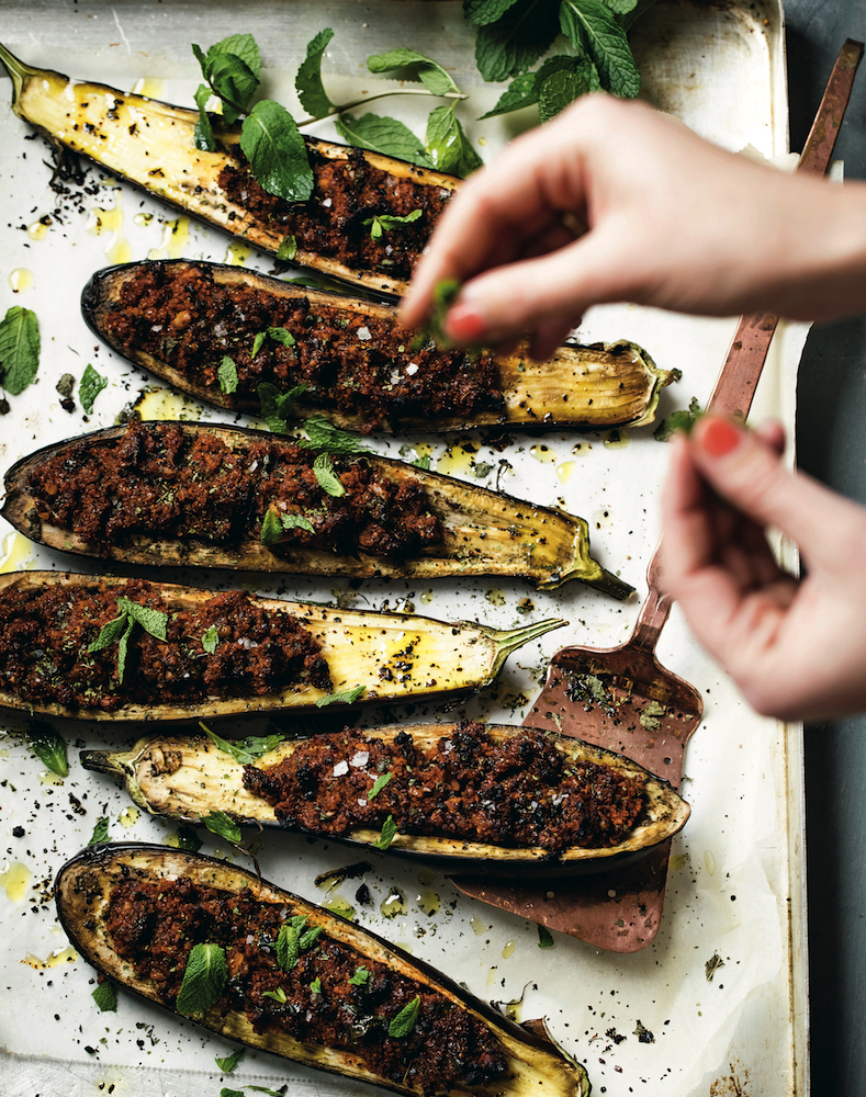 Stuffed Eggplant with Bulghur, Walnuts and Mint, from Souk: Feasting at the Mezze Table.