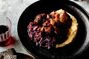 Braised Pork Shoulder with Apple Cider & Red Cabbage, from Winter, by Louise Franc.