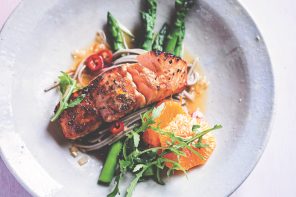 Grilled Honey Soy Salmon with Citrus Soba Noodles, from My Asian Kitchen.