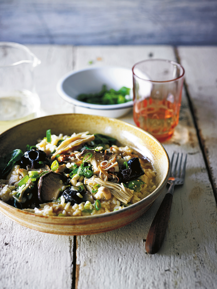 Butter Miso Mushroom Risotto recipe, from Slow Cooker Vegetarian, by Katy Holder.
