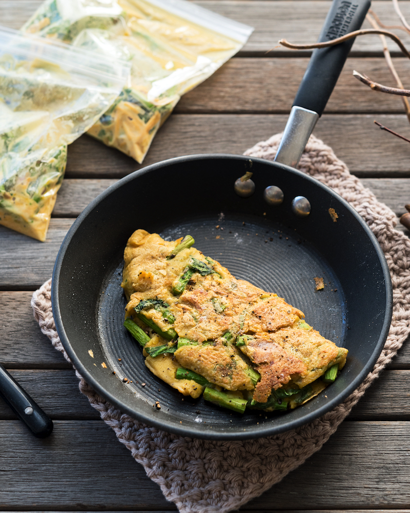 Asparagus Omelette in a Bag, from Vegan Yack Attack On The Go, by Jackie Sobon.