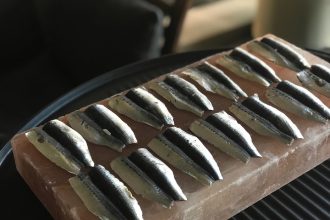 Cooking sardines on the salt block from The Salt Box