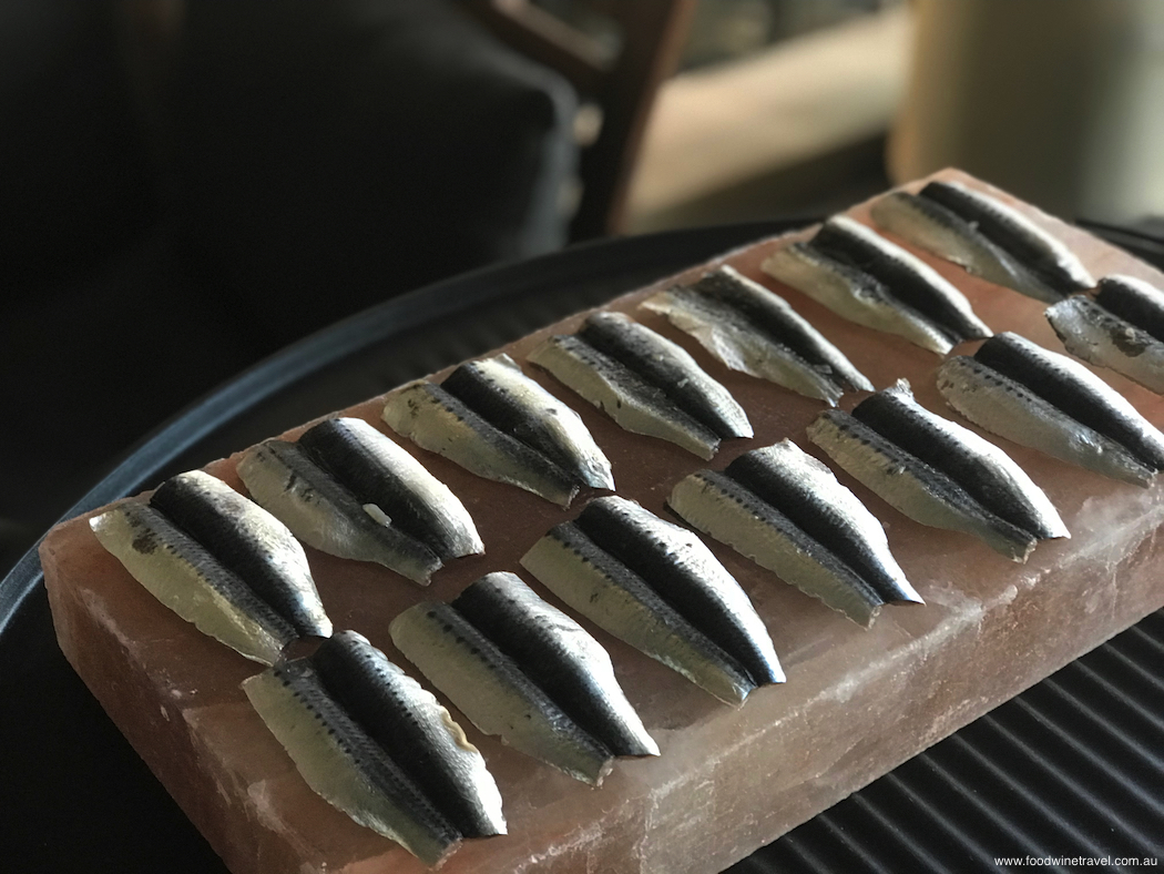 Cooking sardines on the salt block from The Salt Box