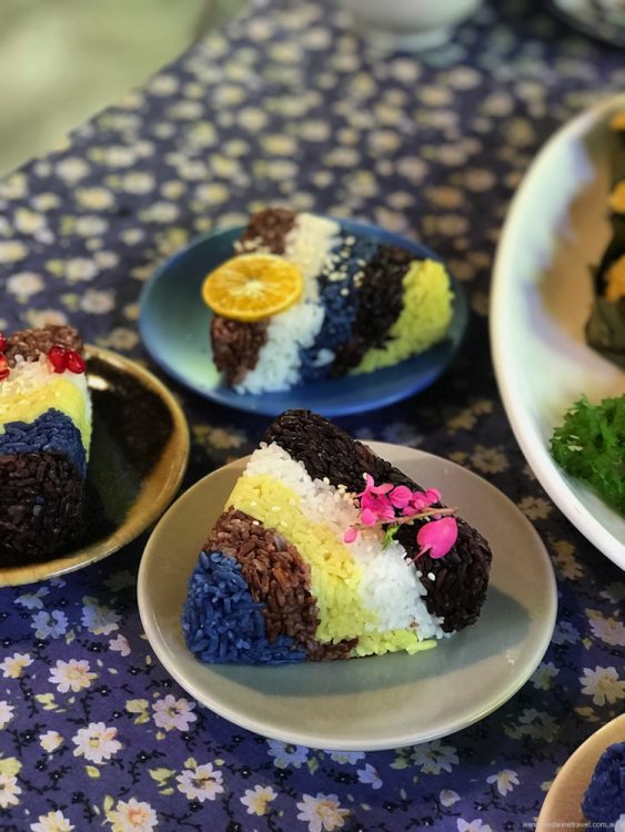 Even the steamed rice is colourful at Meena restaurant, Chiang Mai.