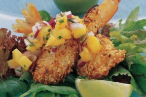 Australian Heritage Cookbook Sesame Coconut King Prawns with Mango Salsa